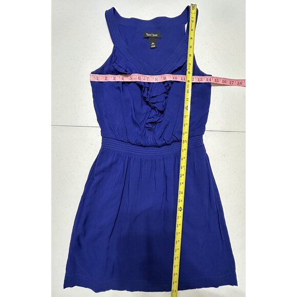White House Black Market WHBM Sleeveless Blue Ruffle V-neck Smocked Waist Dress - Picture 5 of 6